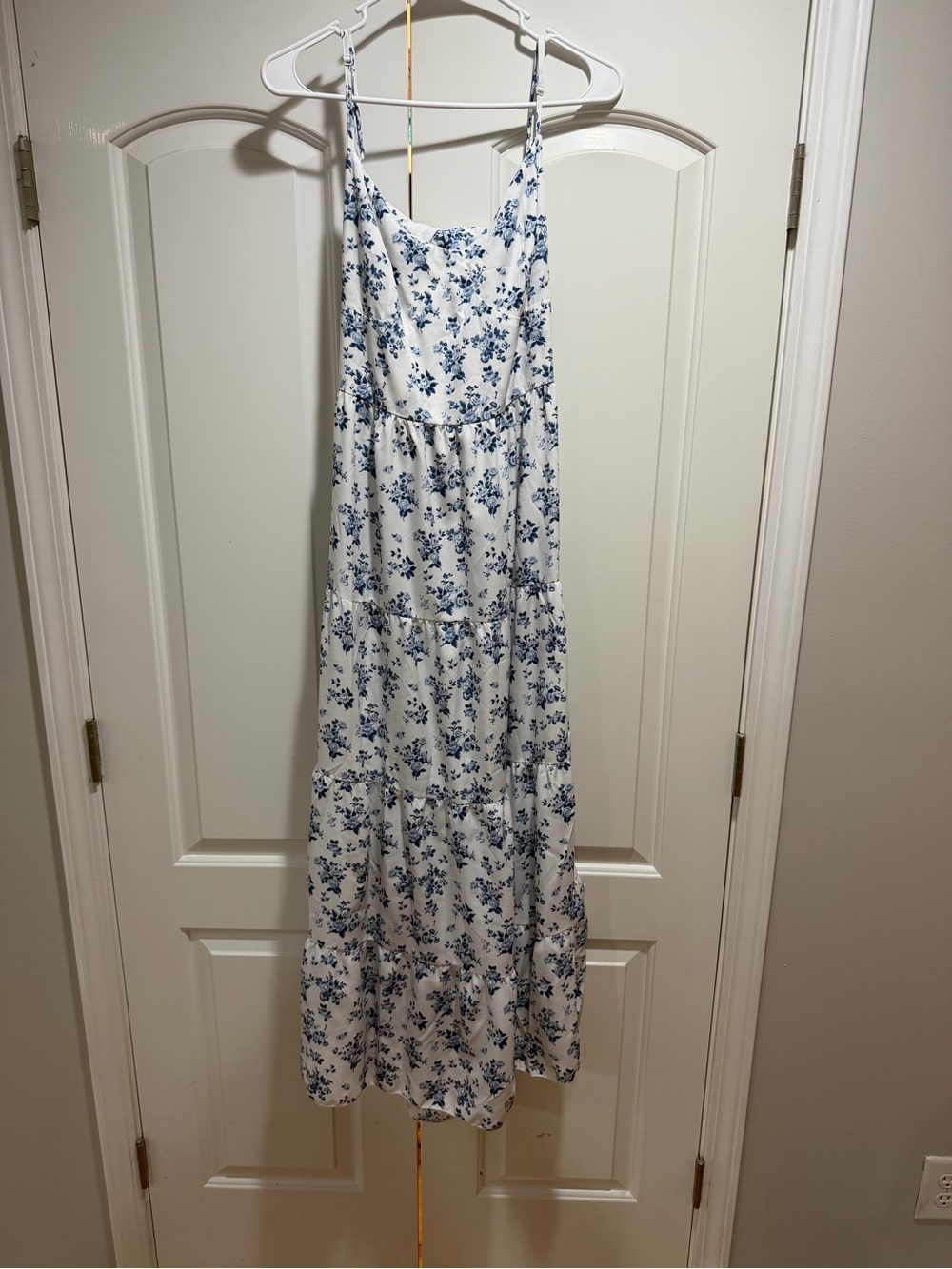 White & Blue Floral Maxi Slip Dress